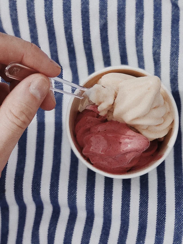 Sorbet aux trois fruits et une glace végétalienne à l’avoine et à l’érable aux Bleuets du Vire-Crêpes à Lévis